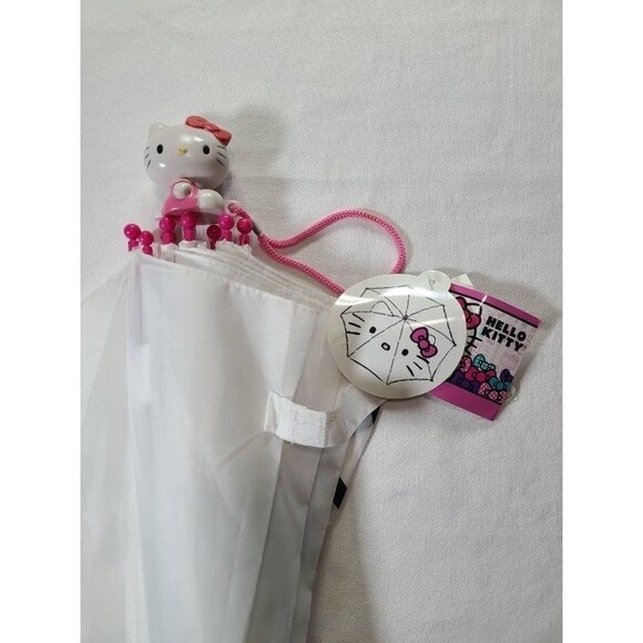 Hello Kitty White Umbrella with Character Handle & Bow Face Design Sanrio - Picture 2 of 3